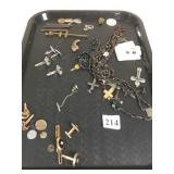 ROSARY BEADS, CUFF LINKS, OLD NAILS, CROSS