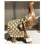 SOLID WOOD ELEPHANT WITH BONE INLAY, 10X12