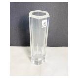 HEAVY GLASS VASE, WEIGHTED BASE, BEVELED TOP,