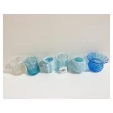6 TOOTHPICK HOLDERS, BLUE DAISY BUTTON, BLUE MILK