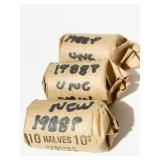 3 ROLLS 1988-P HALVES