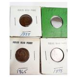 1865, 81, 88, 98 INDIAN HEAD PENNIES