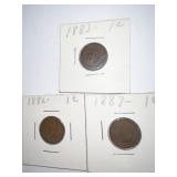1882, 83, 87 INDIAN HEAD PENNIES