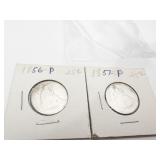 1856-P DAMAGED W/ 1857-P LIBERTY SEATED QUARTERS