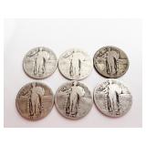 (6) 1925-29 MIX LIBERTY STANDING QUARTERS