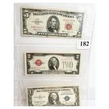 1935-D 1 DOLLAR NOTE 1928-G 2$ RED SEAL 1963 RED
