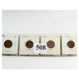 1899, 1903, 04, 08 INDIAN HEAD PENNIES