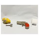 GERMANY WIND-UP HEN AND DERRINGER SM. TOY GUN
