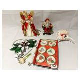 STAINED GLASS HEART, SANTA PLASTIC MISSING LEG,