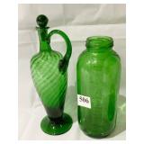 GREEN THIN GLASS DECANTER AND BOTTLE
