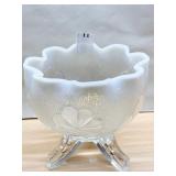 OPALESCENT EDGE 3 LEG RUFFLE RIM BOWL 6" H