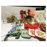 FLOWERS, OVEN MITS, X-MAS SLEIGH, ETC. .