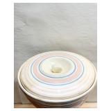 POTTERY STRIPPED BOWL W/ LID CHIP ON INSIDE RIM