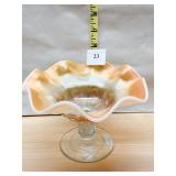 DUGAN COIN SPOT COMPOTE PEACH OPALESCENT