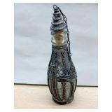 METAL OVERLAY BOTTLE WITH STOPPER 6.25" H W/