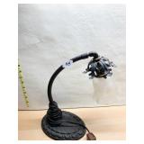 GOOSE NECK IRON LAMP W/ ETCHED SHADE