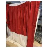 2 RED DRAPE PANELS 44" X 50" AND 1 PANEL 9.5" X