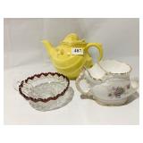 HALL TEAPOT YELLOW GLUED AT HINGE, NAPPIE,