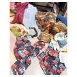 VINTAGE 2 DRAPE PANELS AND TOP, LEAF TABLECLOTH,