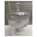 VINTAGE DIAMOND PATTERN 12" H COMPOTE W/ LID