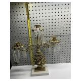MARBLE BASE CANDELABRA 3 ARM W/ PRISMS 16" H X