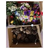 PINECONES AND SILK FLOWERS