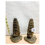 6" H SAILING SHIP BOOKENDS CAST METAL
