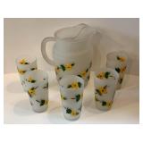 HAND PAINTED FROSTED GLASS LEMONADE SET,