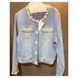 BERCK L DENIM JACKET W/ PEARL AND BEADED TRIM