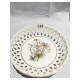 WOVEN PATTERN MILK GLASS HAND PAINTED PLATE