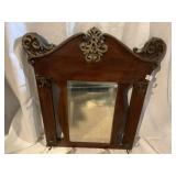 OAK BEVELED MIRROR ANTIQUE COAT HOOK MIRROR