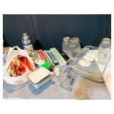 PYREX PAN, CANDLES, DRINK SHAKER W/ RECIPE EDGE,