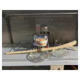 GLASS FRUIT BOWL, MANHATTAN PATTERN PLATE, BROOM,