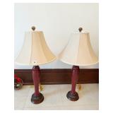 PAIR OF LAMPS BEIGE SHADE, CENTER STRESS CRACK AS