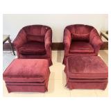 BURGUNDY ARMCHAIR AND OTTOMAN KEY CITY W/ ROLLING