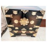 ORIENTAL MOTIF CHEST W/ BRASS FINISH 2 DOOR 1