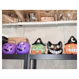 PURPLE PLASTIC PUMPKINS WITCH, CAT AND PUMPKINS