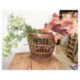BASKET W/ ARTIFICIAL FLOWER AND LEAVES