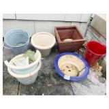 POTTERY AND TIN PLANTERS