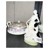 GERMAN BISQUE FIGURINE, NIPPON COVERED DISH DOES