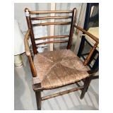 ANTIQUE RUSH SEAT CHAIR TURNED SIDE ARMS GOOD