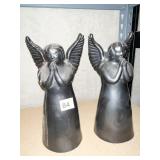 PAIR OF GLAZED ANGEL CANDLE HOLDERS