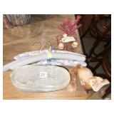 CORN DISHES, PADDED HANGERS, ROOSTER EGG HOLDER