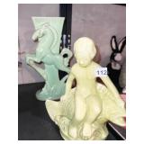 CHERUB ON FISH GLAZED FIGURE