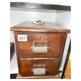 OAK 2 DRAWER FILE INDEX W/ BRASS HARDWARE 9" W X