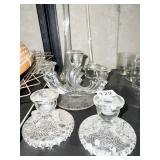 GLASS LADLE, BUD VASE, 3 ARM CANDLESTICK