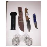 DAGGER & POCKET KNIFE, CANDLE STICKS, WINE OPENER