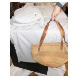 STRAW BAG, QUEEN DUVET COVER AND PILLOWCASE