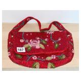 RED BEADED PURSE CHRISTIAN LIVINGSTON 12" X 7"