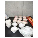 ANTIQUE TEACUPS, TEAPOT